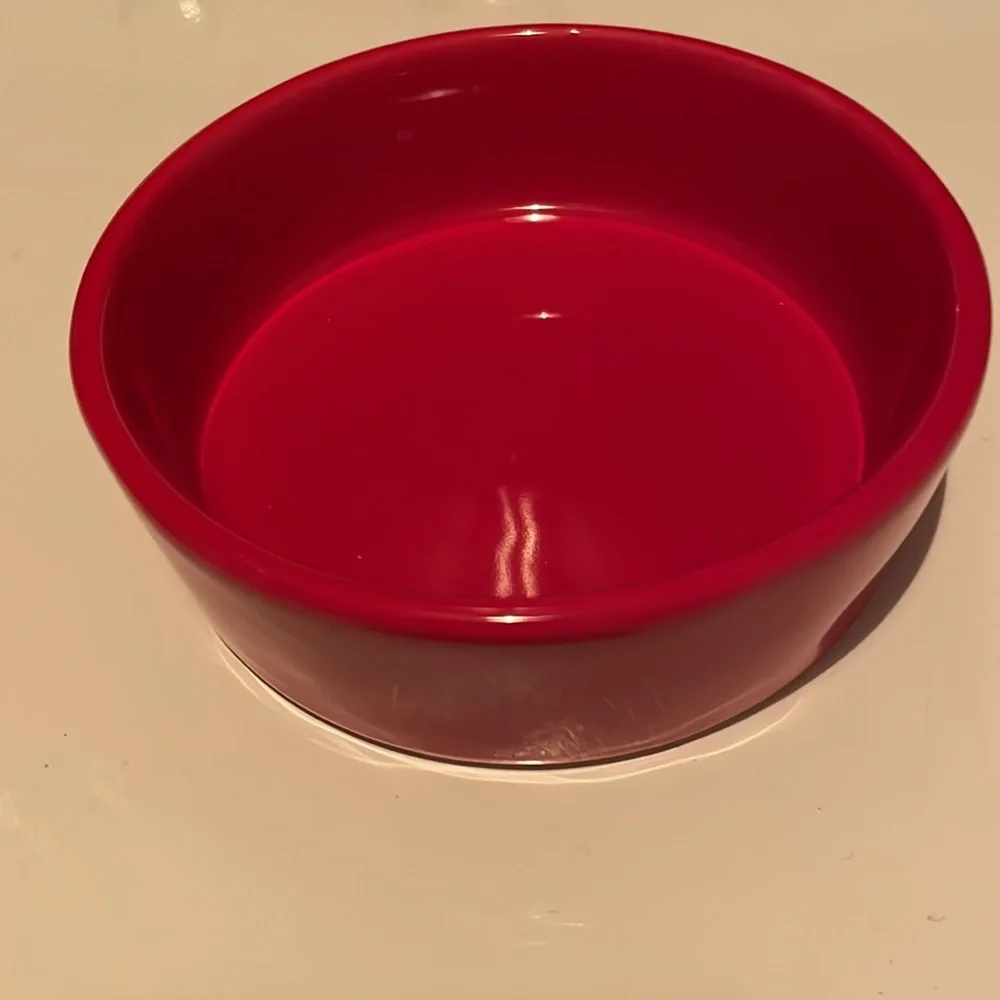 Rae Dunn pet dish dog cat red gold artisan collection magenta